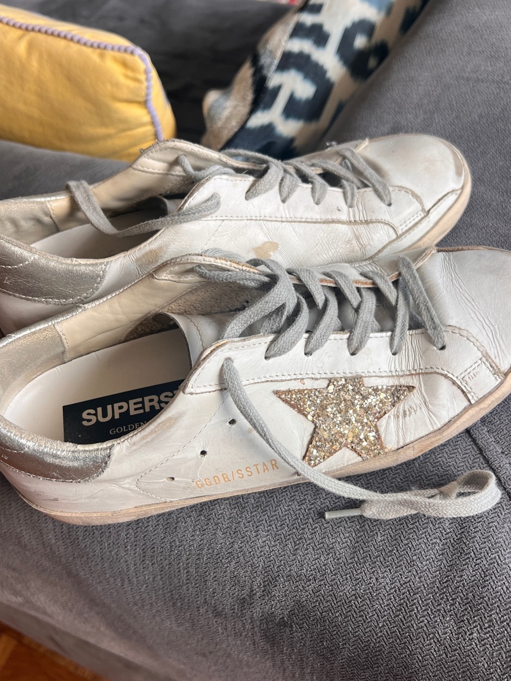 Golden Goose White Leather Superstar Sneakers with Gold Glitter Star